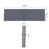 Outsunny Markiza boczna dwustronna, zasłona i ochrona przed słońcem, roleta boczna, poliester, szara 6 x 1,6 m(m-3)