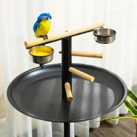 PawHut Metal Bird Table Play Stand, Bird Feeder Station Parrot Perch with Four Wheels Feeding Bowls Round Tray(m-7)