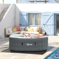 Outsunny Square Inflatable Hot Tub Outdoor Portable Spa Bubble Hottub Pool with Pump, Cover, Filter Cartridges, 4-6 Person, Grey(m-2)