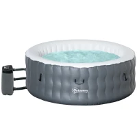 Outsunny Round Hot Tub Inflatable Spa Outdoor Bubble Spa Pool with Pump, Cover, Filter Cartridges, 4 Person, Light Grey(m-1)