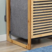 Kosz na bieliznę HOMCOM pojemnik na pranie kosz na brudną bieliznę z pokrywą worek płócienny bambus poliester przypominający len naturalny+szary 40 x 35 x 60,5 cm(m-9)