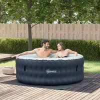 Outsunny Round Hot Tub Inflatable Spa Outdoor Bubble Spa Pool with Pump, Cover, Filter Cartridges, 4 Person, Dark Blue(m-10)