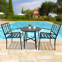 Outsunny 3PCs Outdoor Metal Bistro Set 2 Metal Chairs & 1 Coffee Table for Garden Patio Conversation Furniture - Black(m-8)