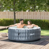 Outsunny Round Hot Tub Inflatable Spa Outdoor Bubble Spa Pool with Pump, Cover, Filter Cartridges, 4 Person, Light Grey(m-10)