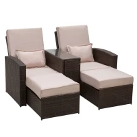 Outsunny 2-Seater Rattan Sofa Lounger Set-Brown(m-1)