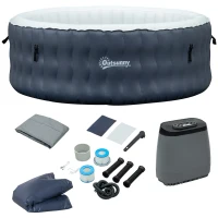 Outsunny Round Hot Tub Inflatable Spa Outdoor Bubble Spa Pool with Pump, Cover, Filter Cartridges, 4-6 Person, Dark Blue(m-11)