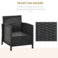 Outsunny 2-Seater PE Rattan Side Table & Armchair Bistro Set Jack and Jill Seat w/ Pillows Black(m-7)