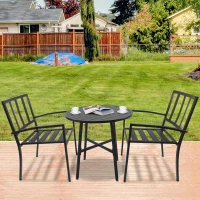 Outsunny 3PCs Outdoor Metal Bistro Set 2 Metal Chairs & 1 Coffee Table for Garden Patio Conversation Furniture - Black(m-2)