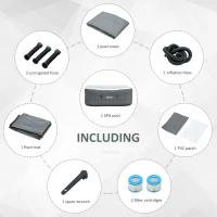 Outsunny Square Inflatable Hot Tub Outdoor Portable Spa Bubble Hottub Pool with Pump, Cover, Filter Cartridges, 4-6 Person, Grey(m-9)