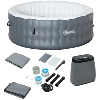 Outsunny Round Hot Tub Inflatable Spa Outdoor Bubble Spa Pool with Pump, Cover, Filter Cartridges, 4 Person, Light Grey(m-11)