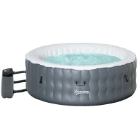 Outsunny Round Hot Tub Inflatable Spa Outdoor Bubble Spa Pool with Pump, Cover, Filter Cartridges, 4-6 Person, Grey(m-1)