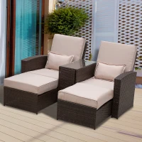 Outsunny 2-Seater Rattan Sofa Lounger Set-Brown(m-10)
