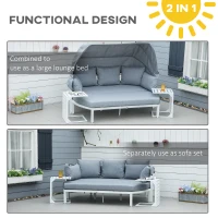 Outsunny 4 Pieces Outdoor Garden Sofa Set, Aluminum Patio Lounge Bed Furniture Set, with Canopy, Padded Cushions & Side Tables, White(m-6)