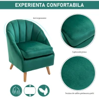 Homcom Fotoliu Verde din Catifea – Elegant cu Picioare din Lemn(m-4)