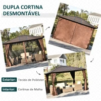 Outsunny Pérgola para Jardim com Parede Lateral e Rede Mosquiteira 365x300x265 cm Marrom(m-8)