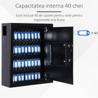 HomCom trusa pentru chei, cu 40 carlige 36.5x30x10cm, neagra(m-5)