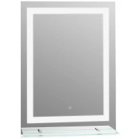 kleankin 70x50cm LED Light-Up Bathroom Mirror w/ Glass Shelf Aluminium Frame Touch Switch Wall Mounted Vanity Home Beauty Reflection(m-11)