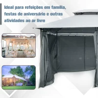 Outsunny Pérgola de Jardim com Estrutura de Aço Teto Duplo 6 Cortinas Laterais 8 Orifícios de Drenagem 300x400x280 cm Cinza(m-7)
