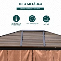 Outsunny Pérgola para Jardim com Parede Lateral e Rede Mosquiteira 365x300x265 cm Marrom(m-6)