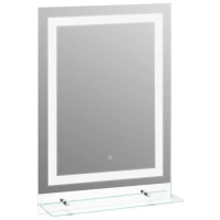 kleankin 70x50cm LED Light-Up Bathroom Mirror w/ Glass Shelf Aluminium Frame Touch Switch Wall Mounted Vanity Home Beauty Reflection(m-1)