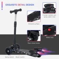 HOMCOM Kids 3 Wheel Plastic Scooter Adjustable Height w/ Engine-Look Water Spray Black(m-7)