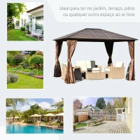 Outsunny Pérgola para Jardim com Parede Lateral e Rede Mosquiteira 365x300x265 cm Marrom(m-7)