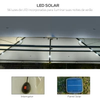 Outsunny Pérgola de jardim 4x3 m com teto duplo 6 cortinas laterais luz LED com painel solar para pátio terraço cor creme(m-4)