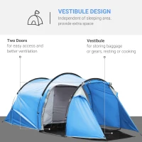 Outsunny 2-3 Man Tunnel Tents w/ Vestibule Camping Tent Porch Air Vents Rainfly Weather-Resistant Shelter Fishing Hiking Festival Shelter Home(m-4)