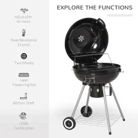OUTSUNNY Portable Round Kettle Charcoal BBQ Grill Outdoor Barbecue Smoker Picnic Party Patio Garden Camping Heat Control with Shelf and Wheels(m-6)