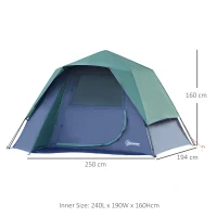 Outsunny Fibreglass Frame 3/4 Person Lightweight Camping Tent Green(m-3)