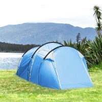 Outsunny 2-3 Man Tunnel Tents w/ Vestibule Camping Tent Porch Air Vents Rainfly Weather-Resistant Shelter Fishing Hiking Festival Shelter Home(m-10)