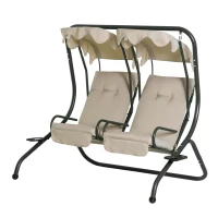 Outsunny Garden Swing Chair Outdoor 2 Seater Canopy Swing Swinging Hammock Bench Patio Cushioned Seat With Tray Beige(m-11)