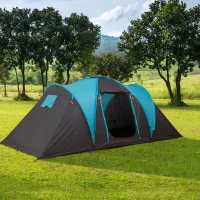 Outsunny 4-Person Outdoor Steel Frame Camping Tent Blue(m-9)