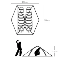 Outsunny Outdoor 2 Person Camping Tent Double Layer Waterproof with Carry Bag Glass Fiber(m-3)