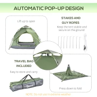 Outsunny 3 Man Camping Tent Automatic Pop Up Tent Portable Double Layer for Festival Hiking Family Travel Shelter(m-6)