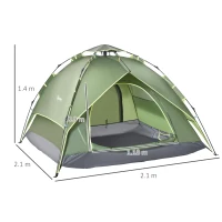 Outsunny 3 Man Camping Tent Automatic Pop Up Tent Portable Double Layer for Festival Hiking Family Travel Shelter(m-3)