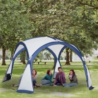 Outsunny Dome Tent for 6-8 Person, Camping Tent with 4 Zipped Mesh Doors, Removable Oxford Cloth, Lamp Hook, Portable Carry Bag, White and Blue(m-11)