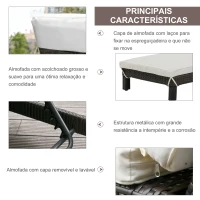 Outsunny Conjunto de 2 Espreguiçadeiras de Jardim de Vime Reclináveis em 5 Posições 196x65x22 cm Marrom e Creme(m-5)