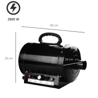 PawHut Secado de Pelo para Cães 2800W Secador de Pelo para Animais de Estimação com Temperatura e Velocidade Ajustável 3 Bicos Tubo Flexível 2,5m e Alça de Transporte 40x16x20cm Preto(m-3)