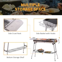 Outsunny Stainless Steel Portable Foldable Charcoal BBQ Barbecue Grill Outdoor Cooker for Camp Party Picnic(m-6)