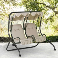 Outsunny Garden Swing Chair Outdoor 2 Seater Canopy Swing Swinging Hammock Bench Patio Cushioned Seat With Tray Beige(m-2)