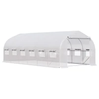 Outsunny Estufa Tipo Túnel 6x3x2m Estufa de Jardim com Porta e 12 Janelas Enroláveis de Polietileno e Aço Galvanizado para Cultivos de Plantas Flores Branco(m-10)