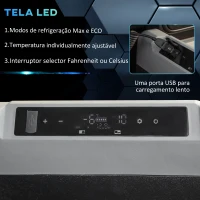 Outsunny Geleira de Compressor Portátil 55L Geleira Elétrica de Carro CC 12V/24V Temperatura até -20℃ com Tela Tátil Alça Retrátil e Rodas 71,1x46x57,1cm Preto(m-5)