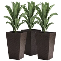 Outsunny Conjunto de 3 Vasos Quadrados para Plantas Flores 3 Vasos com Imitação de Vime para Jardim Terraço Interior e Exterior 36,5x36,5x61cm Marrom(m-10)
