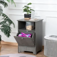 PawHut Mobile Multiuso con Ciotole per Cani e Gatti, Acciaio e Legno, 48x40x75cm, Grigio(m-10)