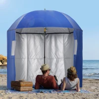 Outsunny 2m Beach Parasol Fishing Umbrella Brolly with Sides and Push Botton Tilt Sun Shade Shelter with Carry Bag, UV30+, Blue(m-10)
