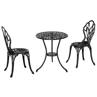 Outsunny 3PCs Garden Table Set Bistro Set Round Table with Umbrella Hole and 2 Chairs for Outdoor Indoor Patio Balcony Aluminium(m-1)