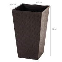 Outsunny Conjunto de 3 Vasos Quadrados para Plantas Flores 3 Vasos com Imitação de Vime para Jardim Terraço Interior e Exterior 36,5x36,5x61cm Marrom(m-3)