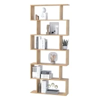 HOMCOM Wooden Wood S Shape Storage Display 6 Shelves Room Divider Unit Chest Bookshelf Bookcase Cupboard Cabinet Home Office Furniture (Oak)(m-1)