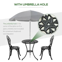 Outsunny 3PCs Garden Table Set Bistro Set Round Table with Umbrella Hole and 2 Chairs for Outdoor Indoor Patio Balcony Aluminium(m-6)